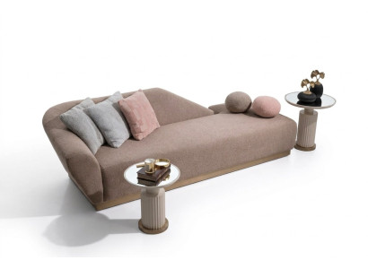 Chaise longue group sofa side tables upholstery fabric modern 3-piece set
