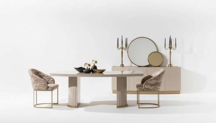 Dining group dining nook dining table chairs set 9-piece dining room beige wood luxury