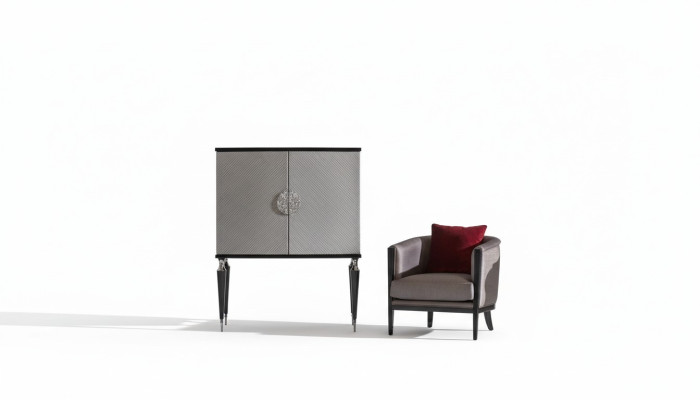 Armchair, Bar Cabinet, Gray Fabric, Wing Chair, Bar, Living Room Set
