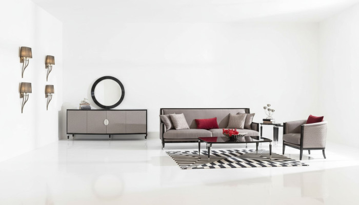 Complete couch set three-seater armchair coffee table set 3-piece grey