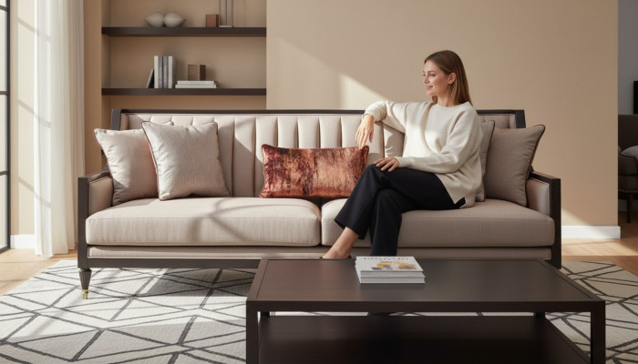 Four-seater sofa 4-seat fabric sofa upholstered sofa gray classic design