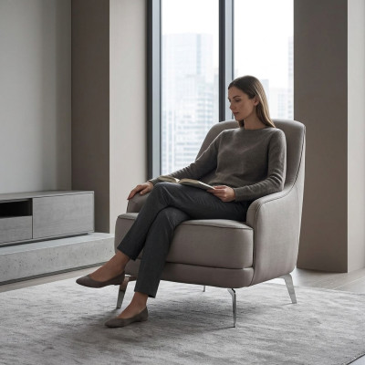 Armchair, wing chair, cocktail chair, fabric, modern, gray, seater, living room
