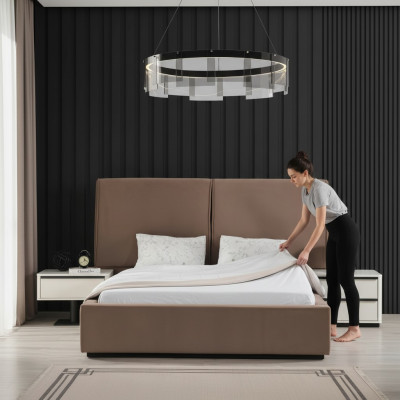 Bedroom furniture, bedroom set, double bed, bed, bedside tables, 3-piece, beige