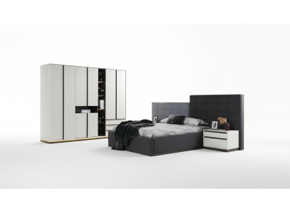 Set double bed bedroom bed nightstands 4-piece grey wardrobe
