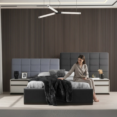 Bedroom bed set double bed bed nightstands 3-piece gray modern