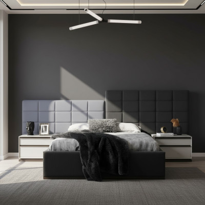 Bedroom bed set double bed bed nightstands 3-piece gray modern