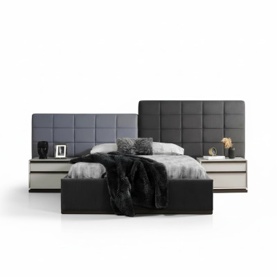 Bedroom bed set double bed bed nightstands 3-piece gray modern
