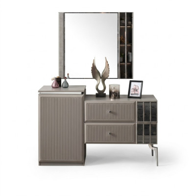 Dressing table, vanity table, console table, mirror, wood, gray, bedroom