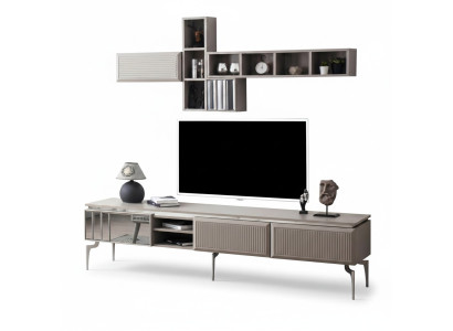Sideboard RTV Lowboard Shelves TV Stand Cabinet Wood Gray Living Room