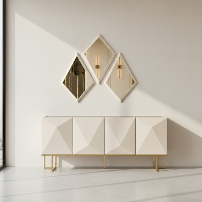 Suit Sideboard with Mirror Cabinet Sideboard Beige Dresser Wood Set