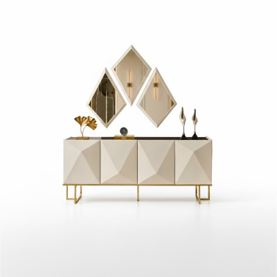 Suit Sideboard with Mirror Cabinet Sideboard Beige Dresser Wood Set