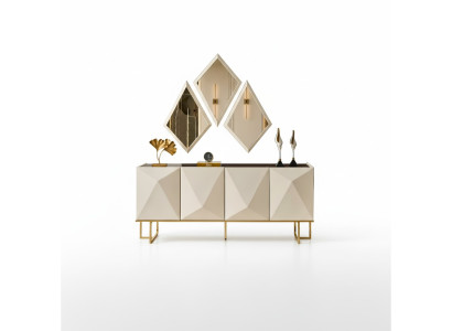 Suit Sideboard with Mirror Cabinet Sideboard Beige Dresser Wood Set