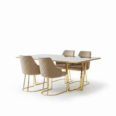 Modern dining group luxury dining corner dining table dining table chairs 7-piece beige gold set