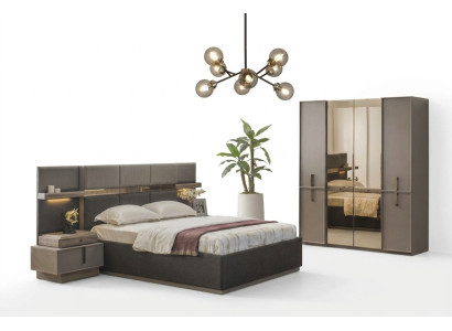 Double Bed Complete Bedroom Set 4-Piece Gray Nightstands Wardrobe
