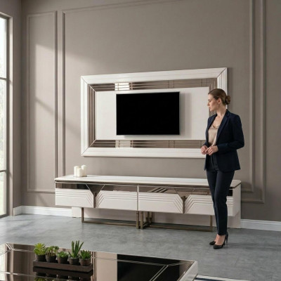 Wall unit TV stand wall panel RTV lowboard white wood sideboard modern