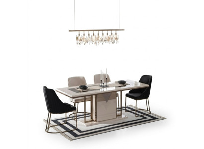 Dining area dining set dining room dining table chairs set 7-piece luxury white modern