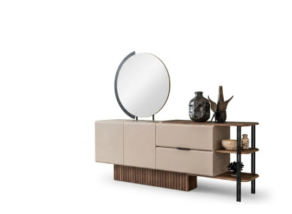 Sideboard set with mirror beige wood cabinet cupboard wood design