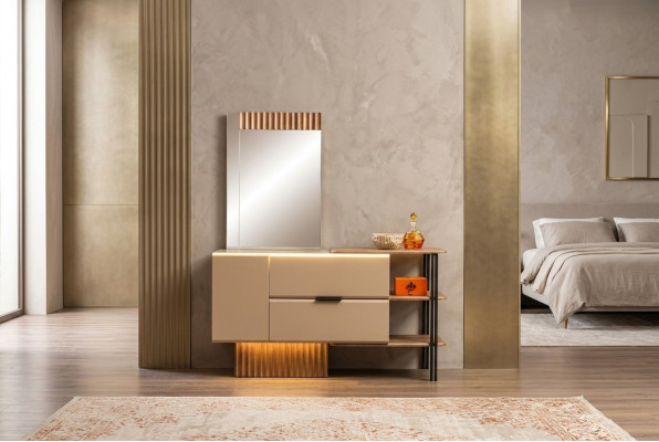 Dressing Table Vanity Console Table Wood Bedroom Beige Modern