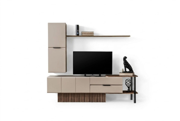 Wall-mounted TV stand wall cabinet RTV lowboard beige wood shelves