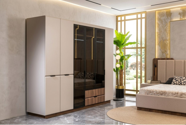 Wardrobe wooden wardrobe beige bedroom wardrobe closet modern