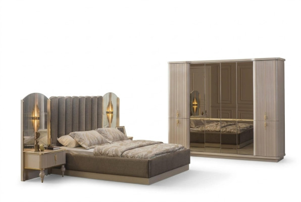 Luxurious bedroom designer double bed wardrobe bedside tables