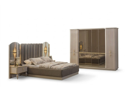 Luxurious bedroom designer double bed wardrobe bedside tables