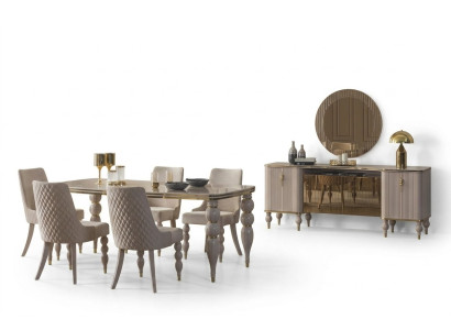 Beige dining set designer dining room furniture dining table chairs sideboard 9-piece set