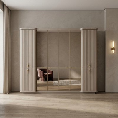Beige wardrobe clothes cabinet bedroom wooden cabinet furniture