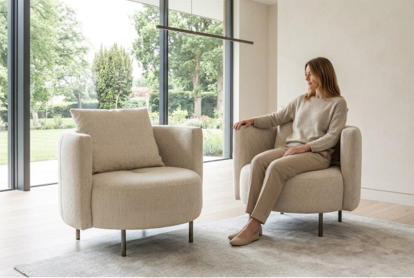 Beige textile armchair designer club chair cocktail chair upholstered furniture