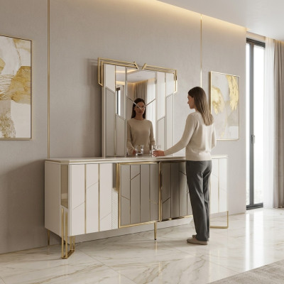 Luxury sideboard with mirror buffet dresser cabinet wood white design