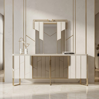 Luxury sideboard with mirror buffet dresser cabinet wood white design