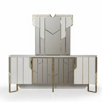 Luxury sideboard with mirror buffet dresser cabinet wood white design
