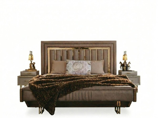 Complete bedroom furniture double bed bedside tables beige 3-piece set