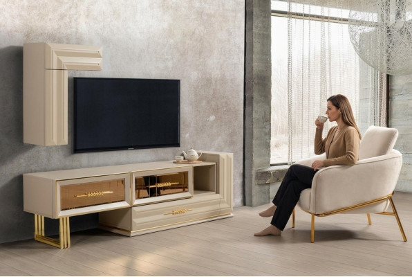 Wall unit RTV lowboard sideboard TV stand wall cabinet beige modern