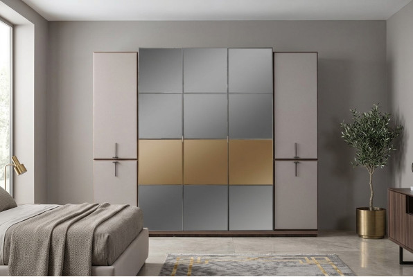 Wardrobe wardrobe design wooden cabinet with mirror gray