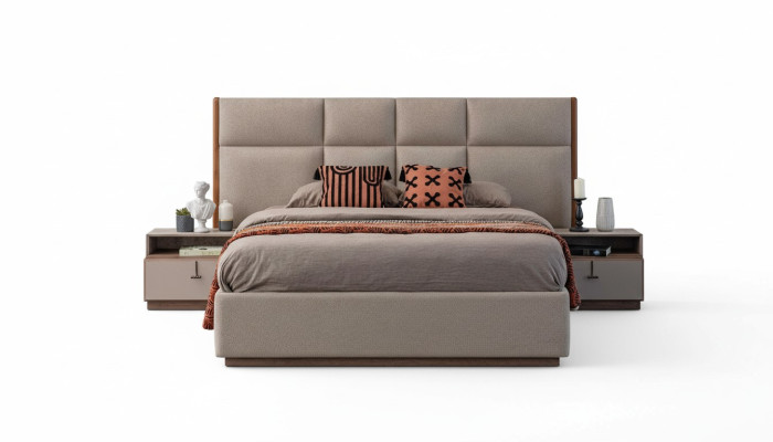 Double bed bedroom bed nightstands gray 3-piece set bed box