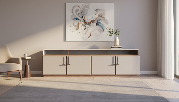 Sideboard TV Stand RTV Lowboard Gray Living Room Wood Table Cabinet