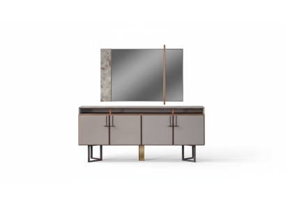 Sideboard set with mirror, sideboard, cabinet, wood, chest of drawers, gray