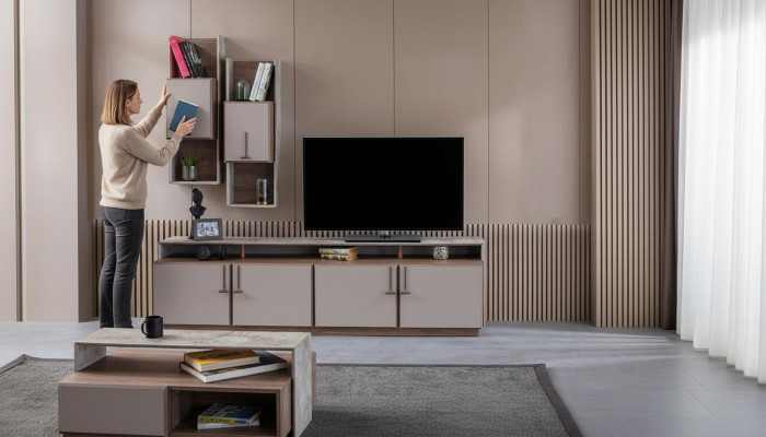 TV stand wall cabinets sideboard RTV lowboard gray living room wood