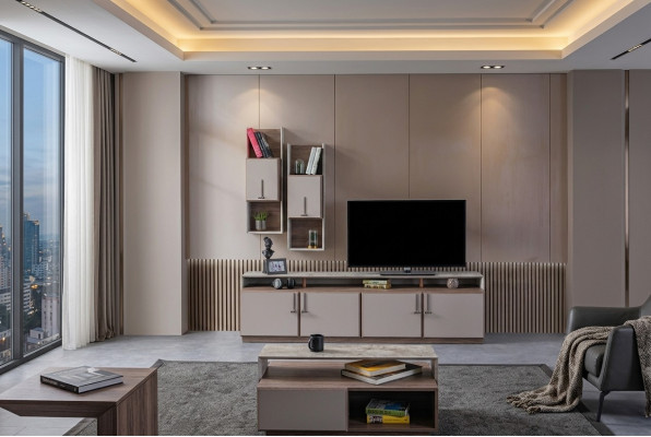 TV stand wall cabinets sideboard RTV lowboard gray living room wood