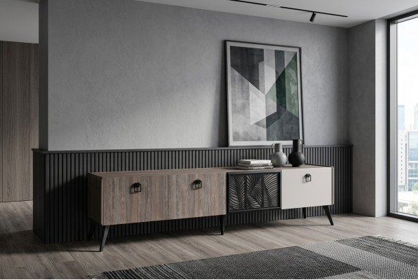 Sideboard Living Room TV Stand RTV Lowboard Cabinet Wood Gray Dresser