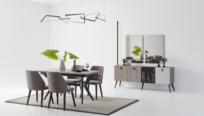 Dining group dining corner dining table chairs wood grey dining room 9-piece sideboard