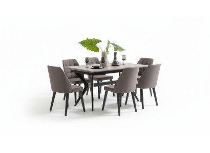 Dining corner set dining room dining group dining table chairs wood grey 7-piece