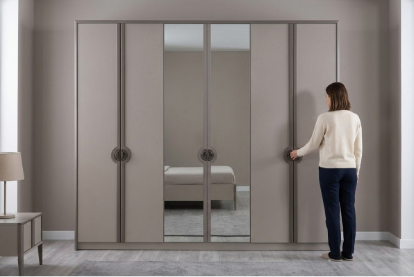 Wardrobe closet cabinet modern wooden cabinet gray