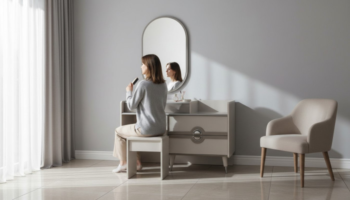 Dressing table vanity table makeup console mirror console table gray