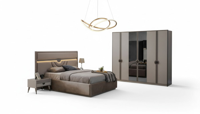 Double bed complete bedroom furniture bed nightstands beige 4-piece set