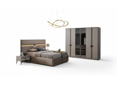 Double bed complete bedroom furniture bed nightstands beige 4-piece set