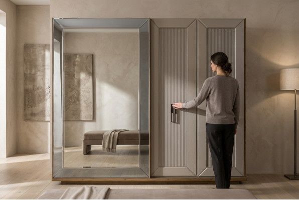 Wardrobe cabinet closet mirror wooden cabinet beige