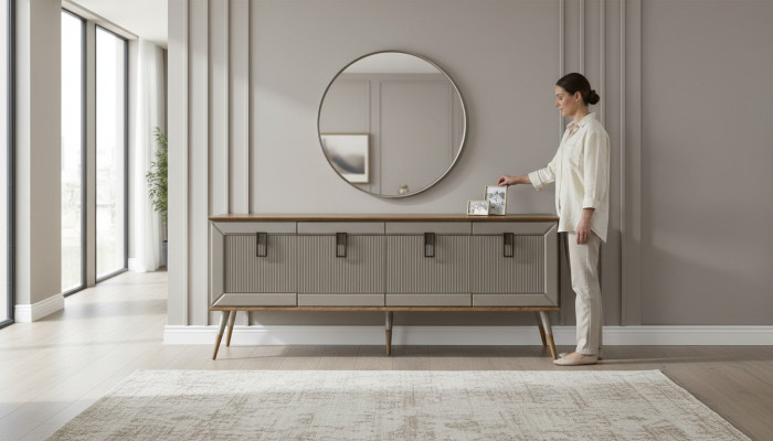 Robust Buffet Designer Sideboard Luxurious Round Mirror Cabinet 2-piece