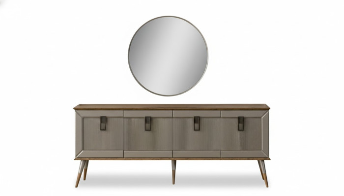 Robust Buffet Designer Sideboard Luxurious Round Mirror Cabinet 2-piece